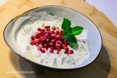Mint & Coriander Yogurt dip with pomegranate