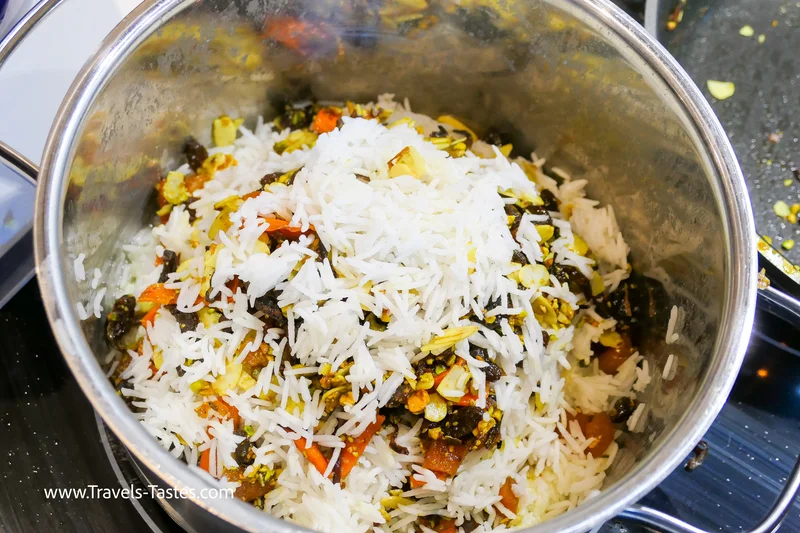 Layering Persian polow rice