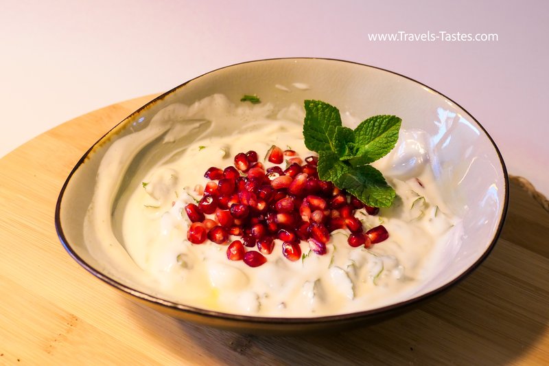 Mint & Coriander Yogurt dip with pomegranate