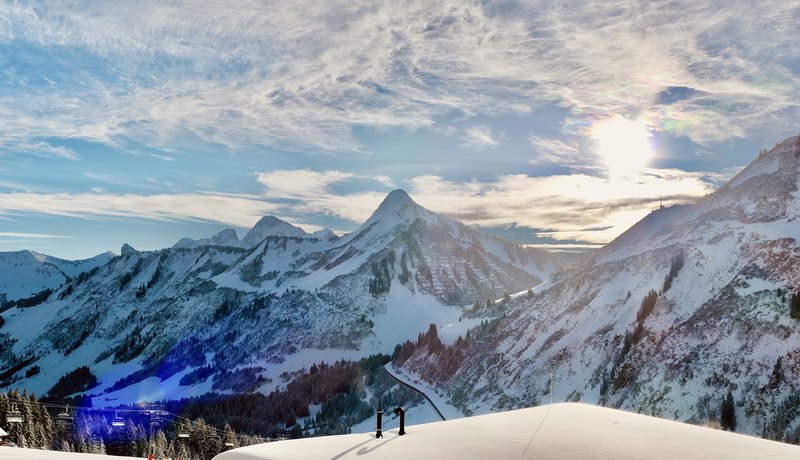 Panoramic view  Damüls Austria with snow