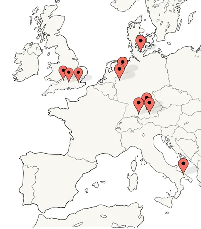 Map of places I have lived in Italy, Germany and the UK