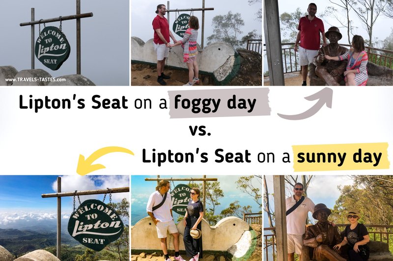 Sunny vs foggy weather at Lipton&#x27;s Seat, Sri Lanka