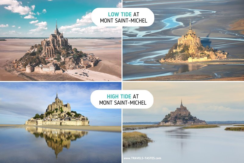 High Tide and Low Tide at Mont Saint-Michel, France